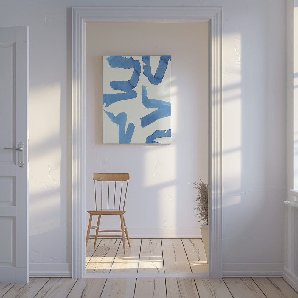 Abstracte blauwe penseelstreken kunstdruk nr. 2 | Canvas