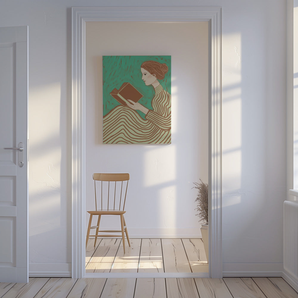 Dame leest gestreepte jurk | Canvas