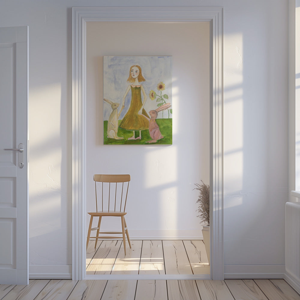 Meisje met haar konijnen | Canvas