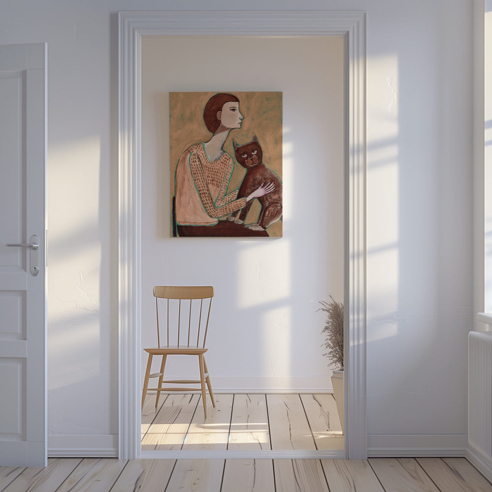 Woman with cat | Canvas