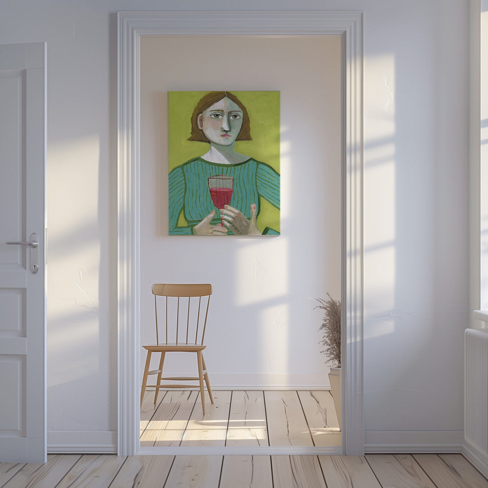 Dame met rode wijn | Canvas