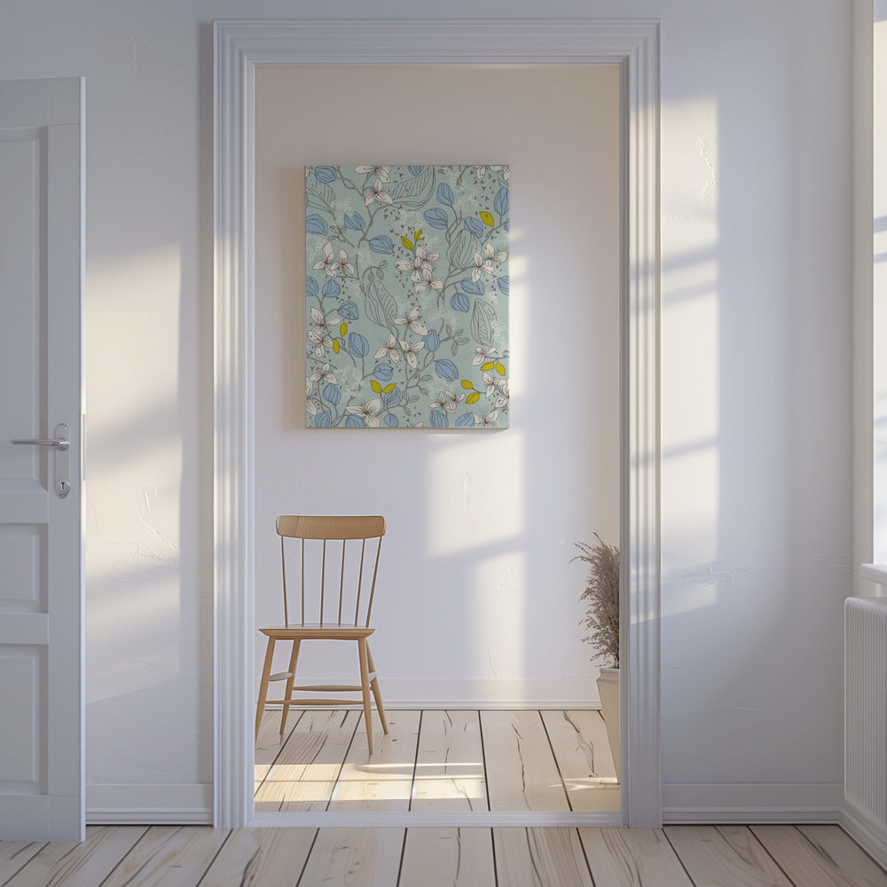 Elegantie in de zomer met een patroon van munt en bloemen | Canvas