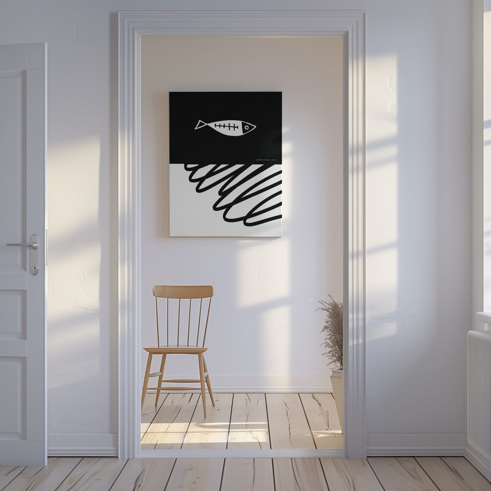 Minimalist Fish In Nordic Sea, Abstract Ocean Art Art Print | Canvas