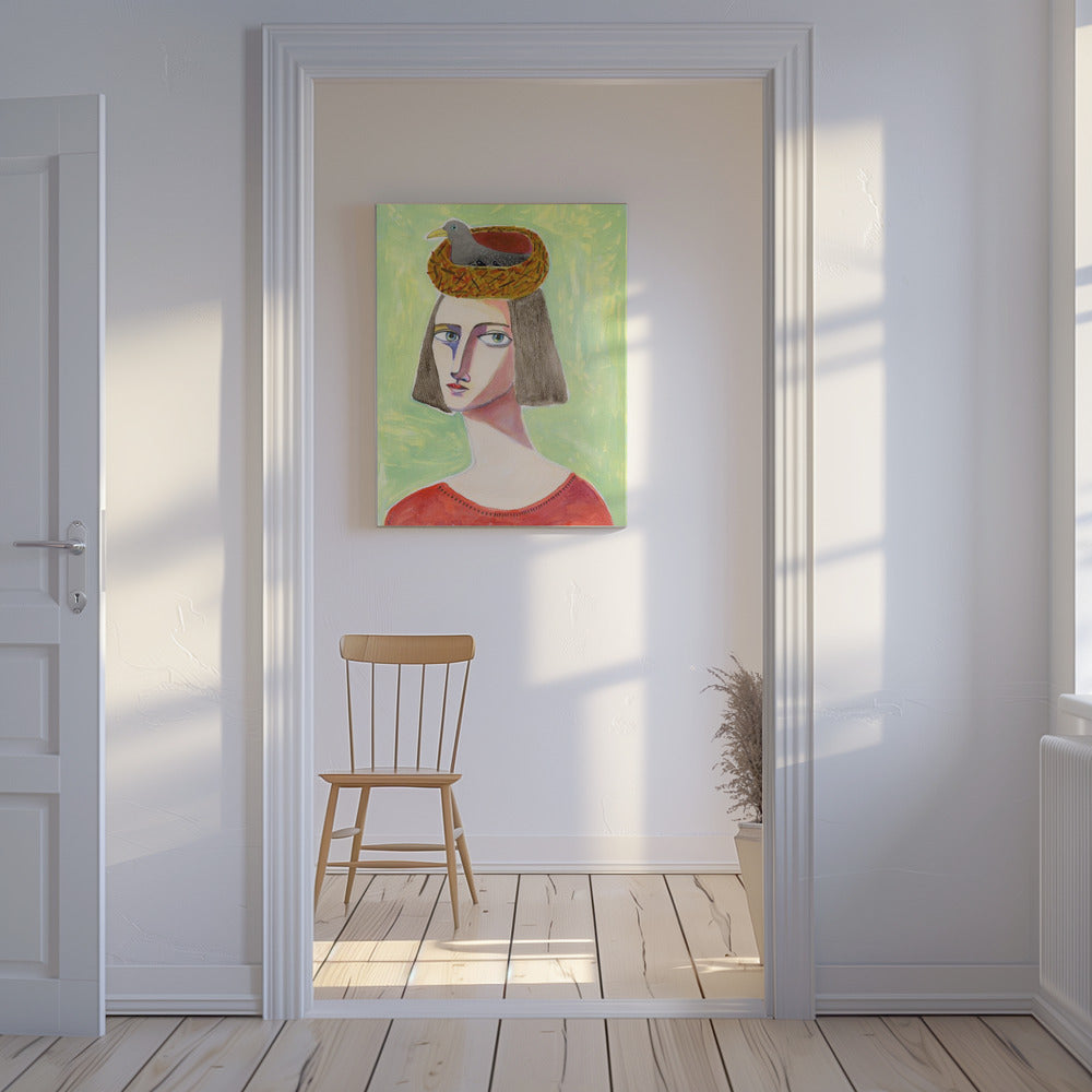 Vogelliefhebber met vogelnest op hoofd | Canvas