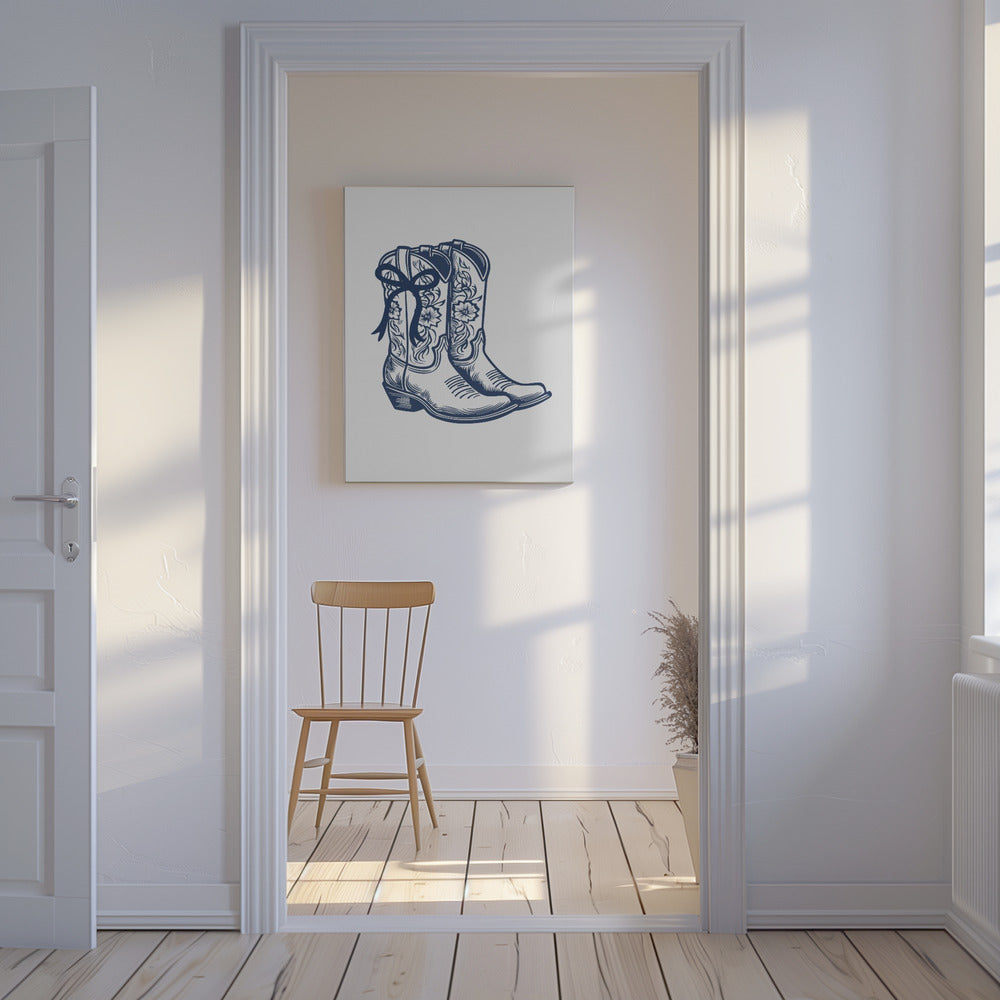 Marineblauwe cowgirllaarzen met strik | Canvas