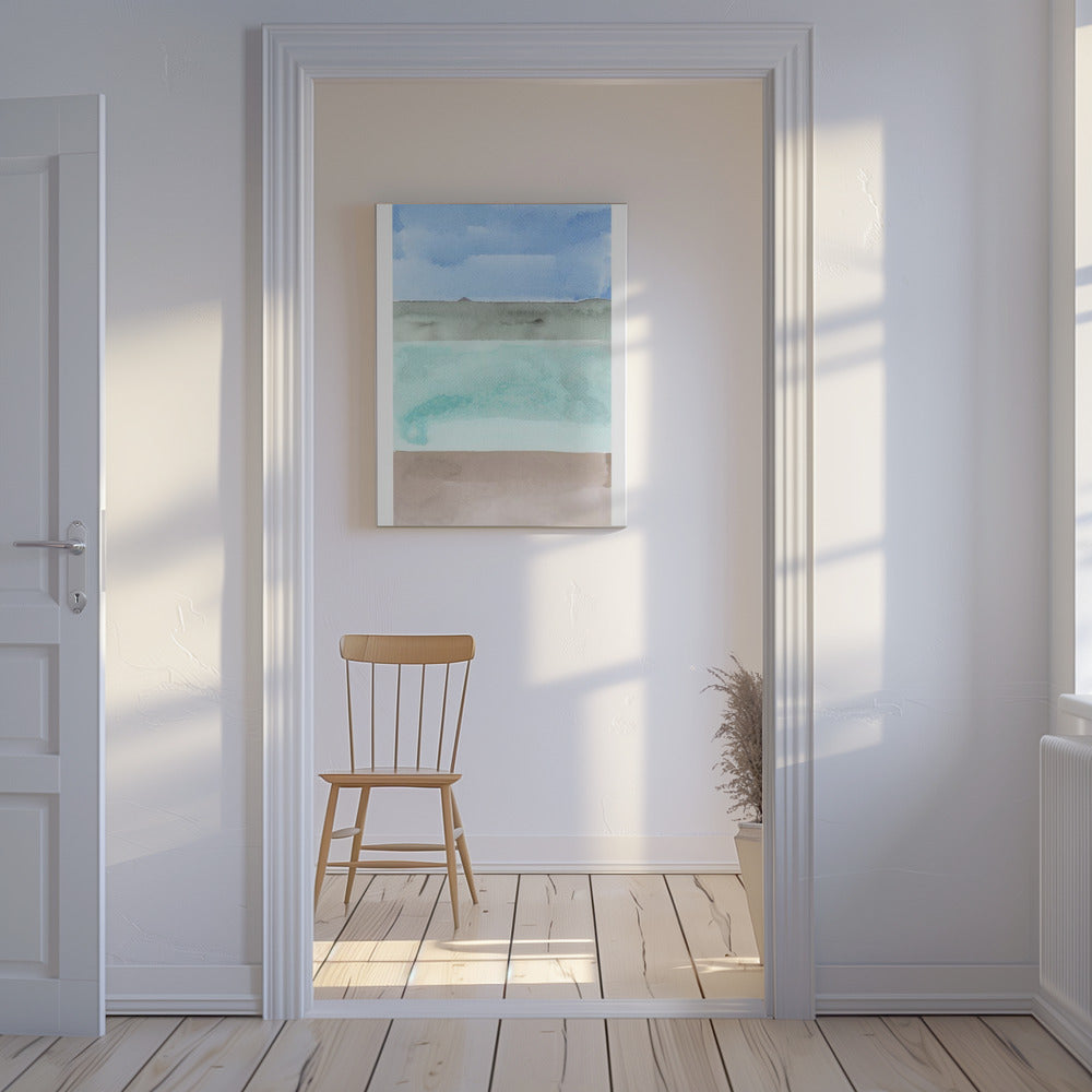 Abstracte horizontale banden van blauw, groen en beige | Canvas
