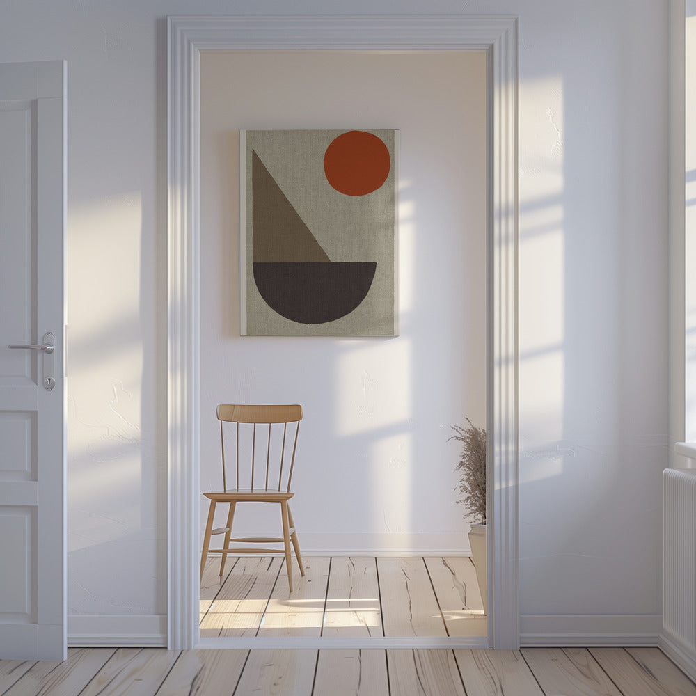 Abstracte vormen in aardtinten met rode cirkel | Canvas