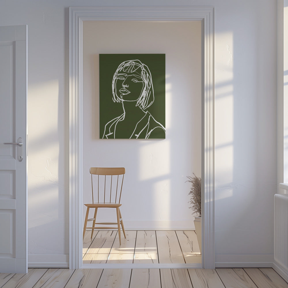 Lijnkunst vrouwelijk groen | Canvas