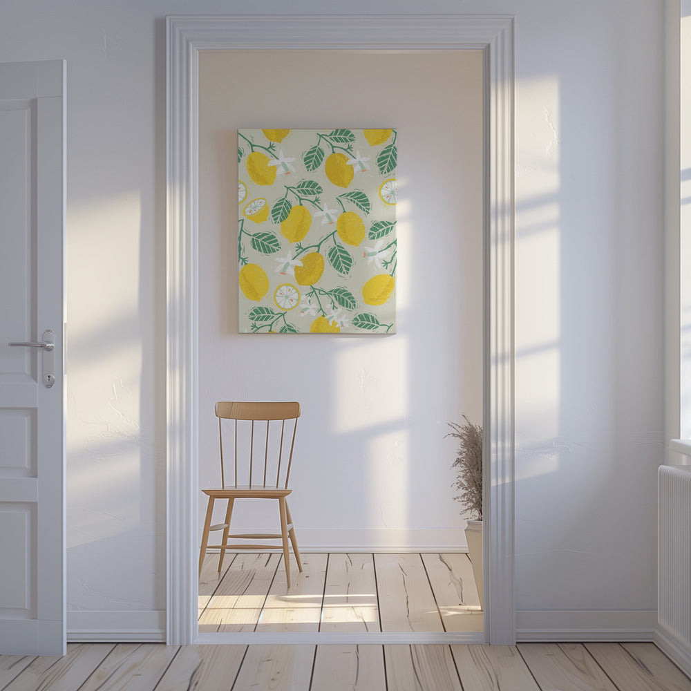 Gele citroen en groene bladeren | Canvas
