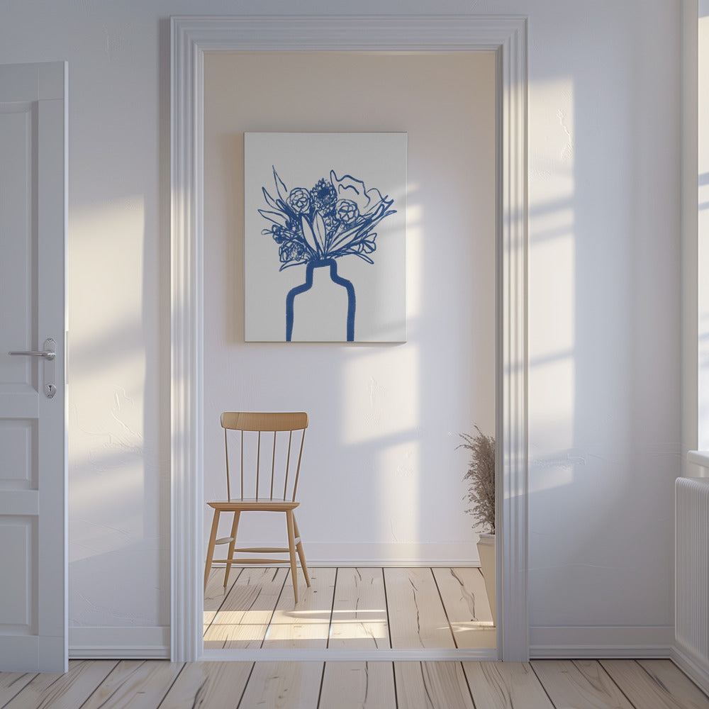 Blauwe vaasbloemen | Canvas