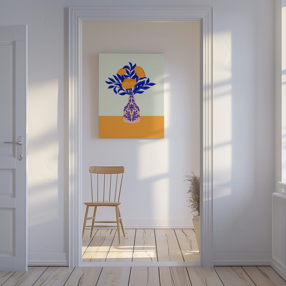 Oranje klaprozen in een vaas | Canvas