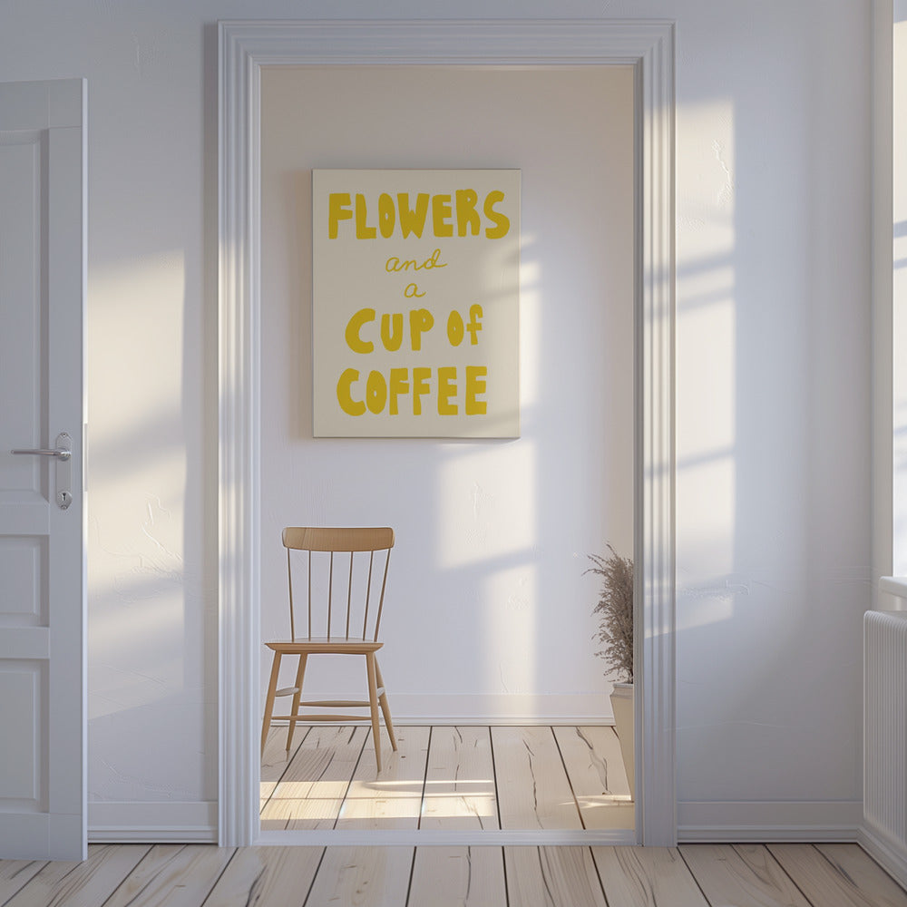 Bloemen en een kop koffie | Canvas
