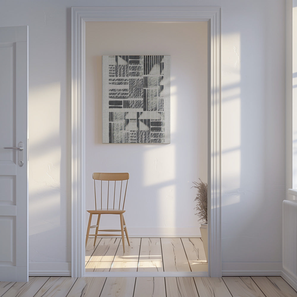 Geometrische patronen met getextureerde monochrome lijnen | Canvas