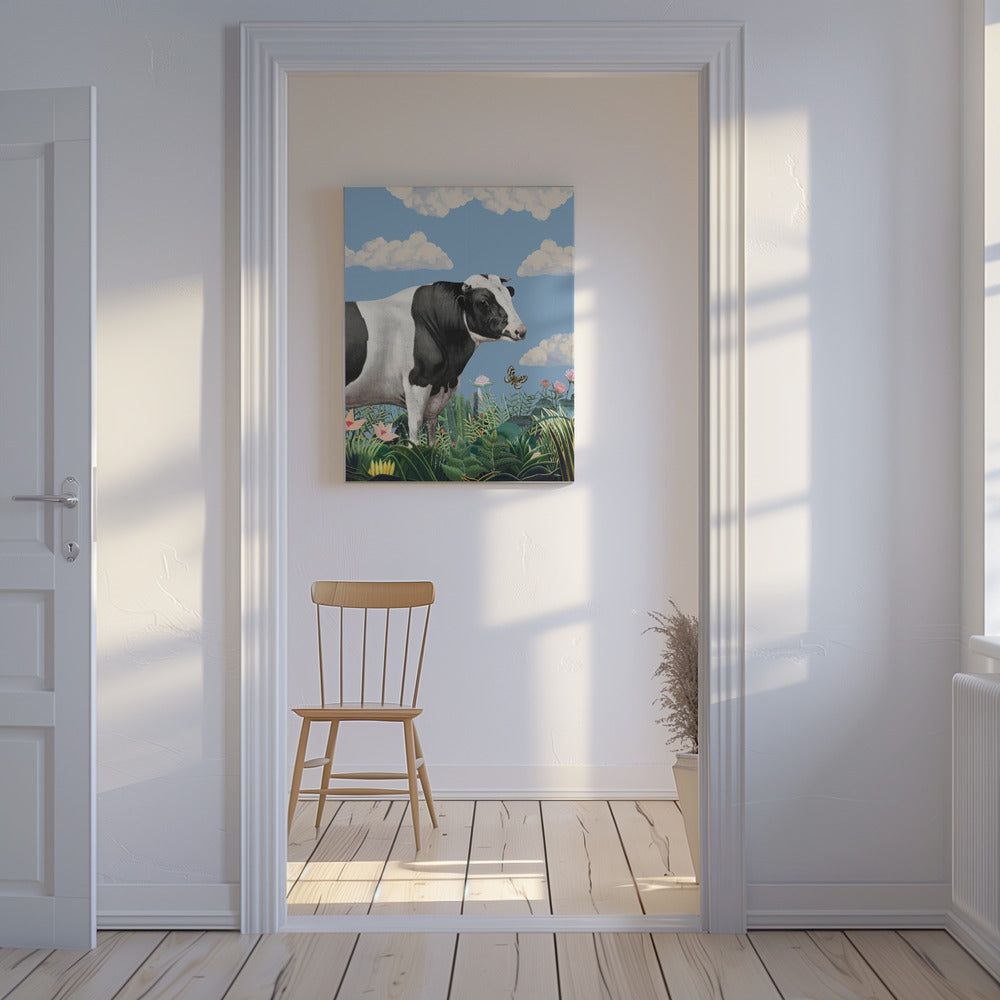 Kleurrijke portretten van blije koeien (inclusief vlinder) | Canvas