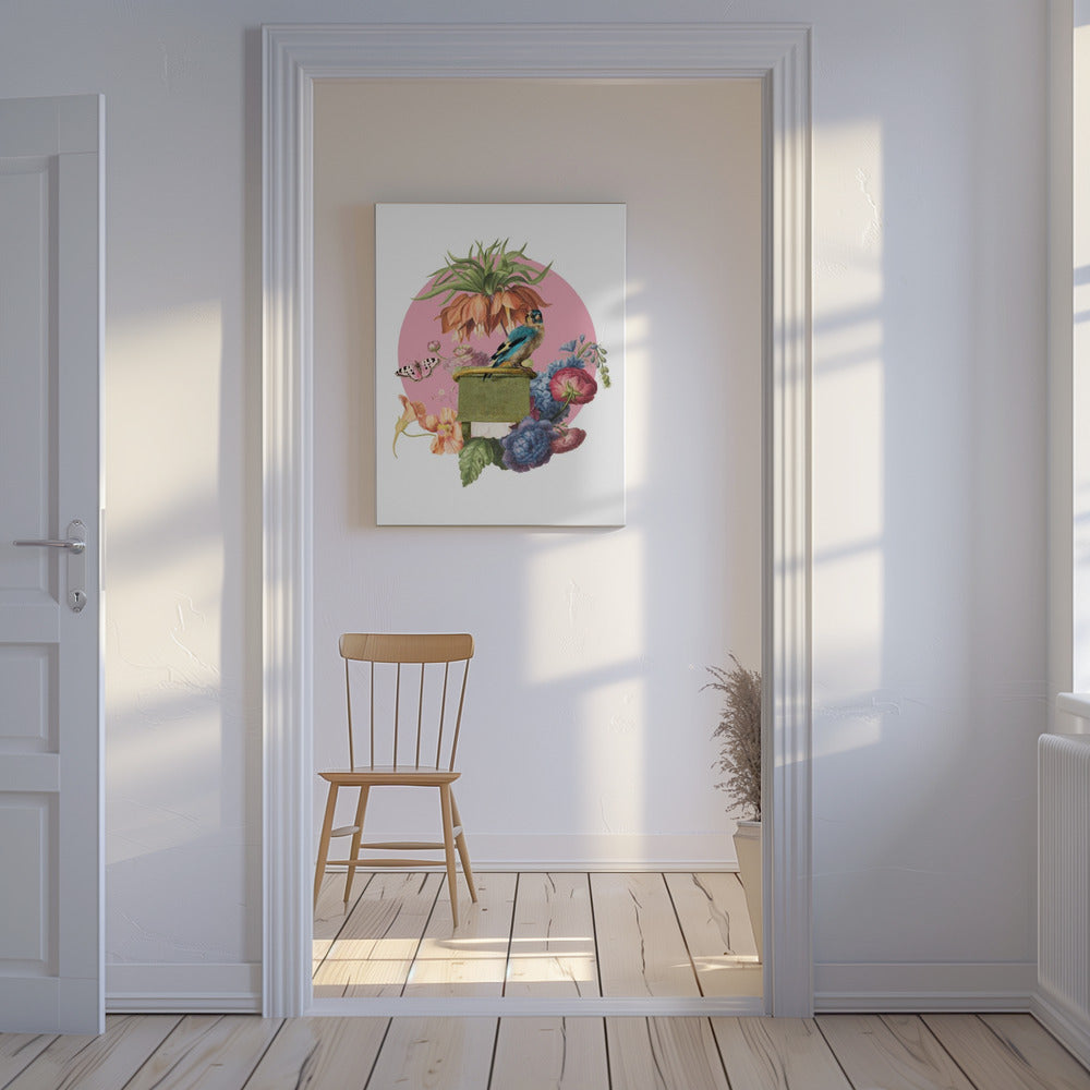 Kleurrijke vogel op een doos | Canvas