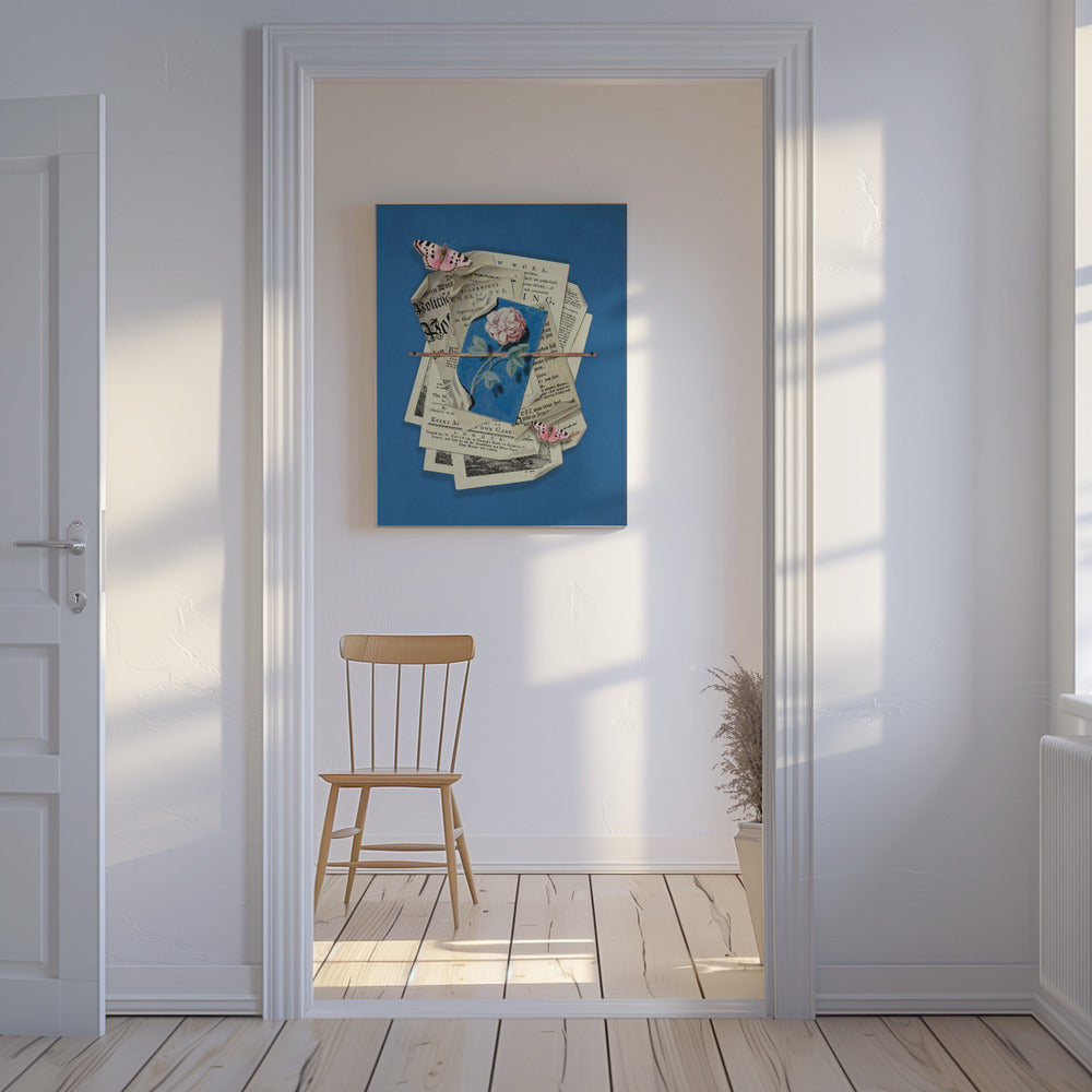 Roze roos omringd door vintage papier | Canvas