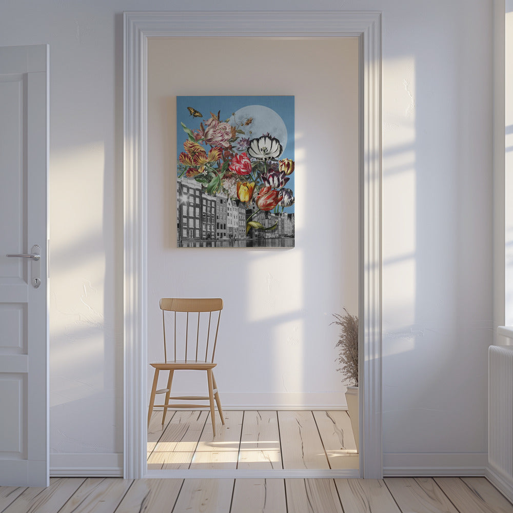 Levendige tulpen en ingewikkelde vlinders | Canvas