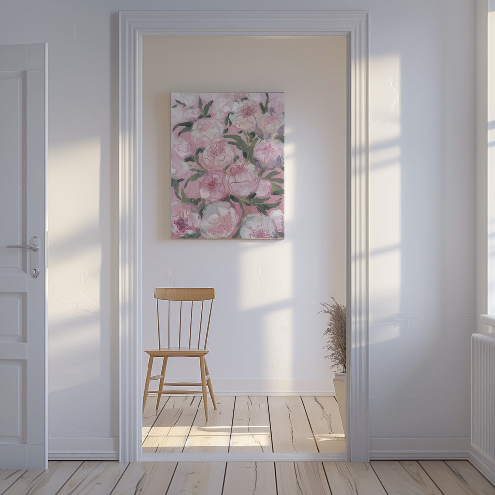 Bloemencompositie van roze pioenrozen | Canvas