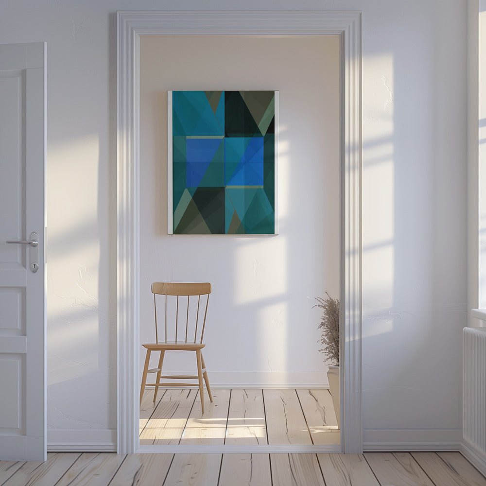 Overlappende blauwe en groene doorschijnende vormen | Canvas