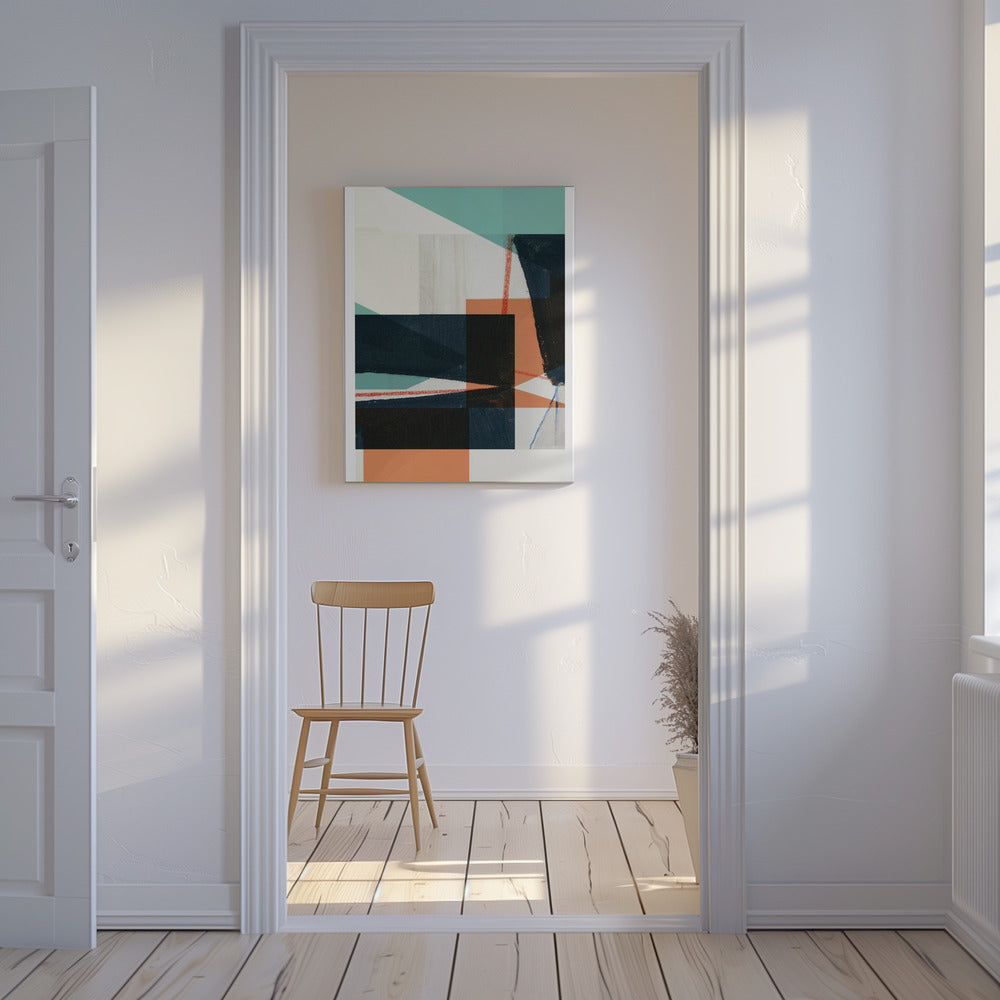 Geometrische vormen in gedempt blauwgroen | Canvas