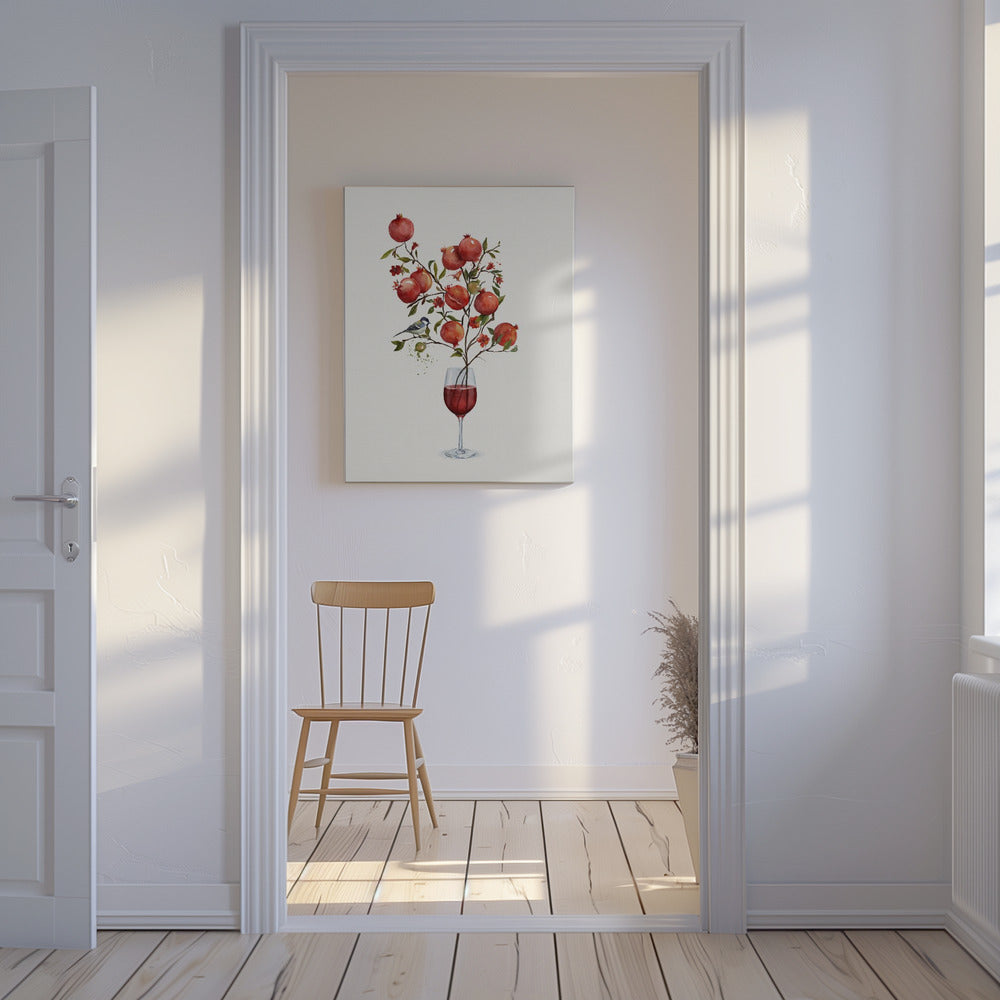Granaatappel in een glas wijn | Canvas