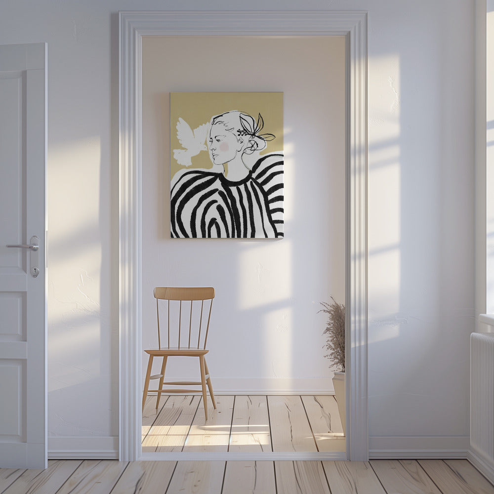 Vrouwenprofiel met zebrastreeppatroon | Canvas