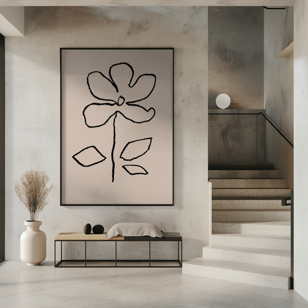 Oliepastel Bloem Zwart | Poster