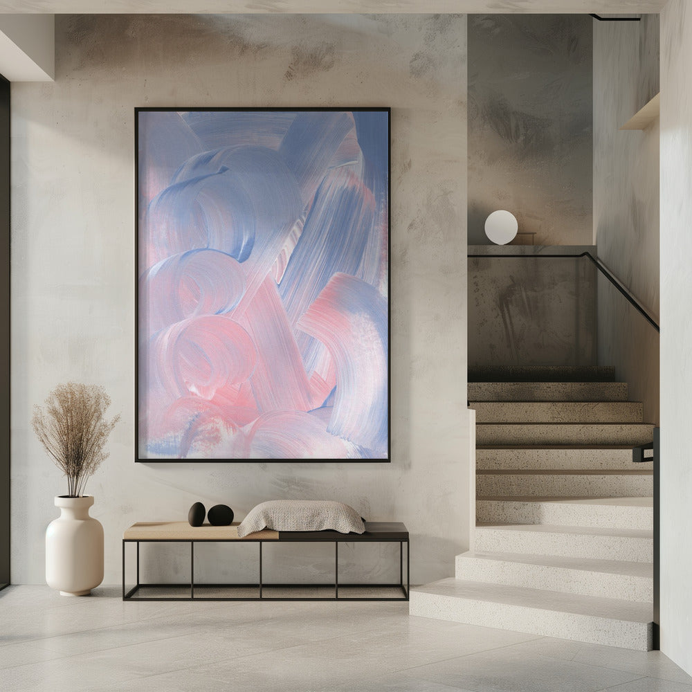 Pastelkleurige penseelstreken in blauwe en roze tinten | Poster