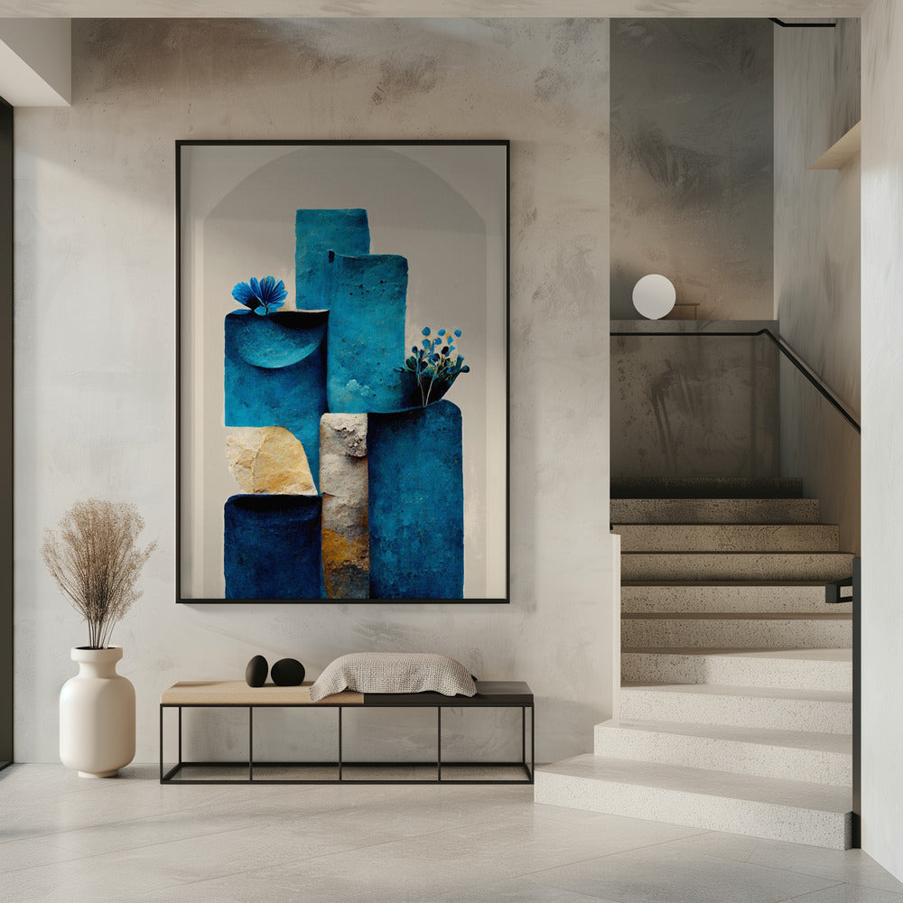 Blauwe elementen stijgen | Poster