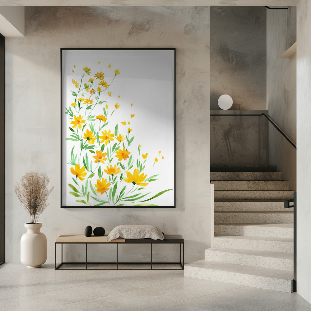 Gele aquarel wilde bloemen | Poster