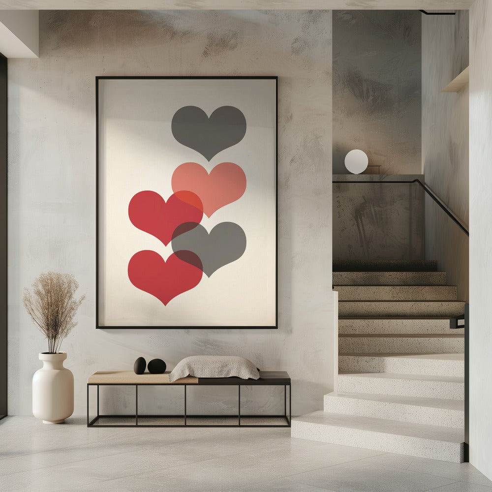 Mid century hearts in red | Poster
