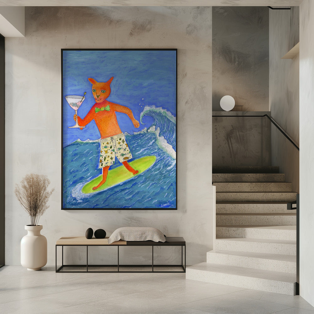 Surfende cocktailkat | Poster