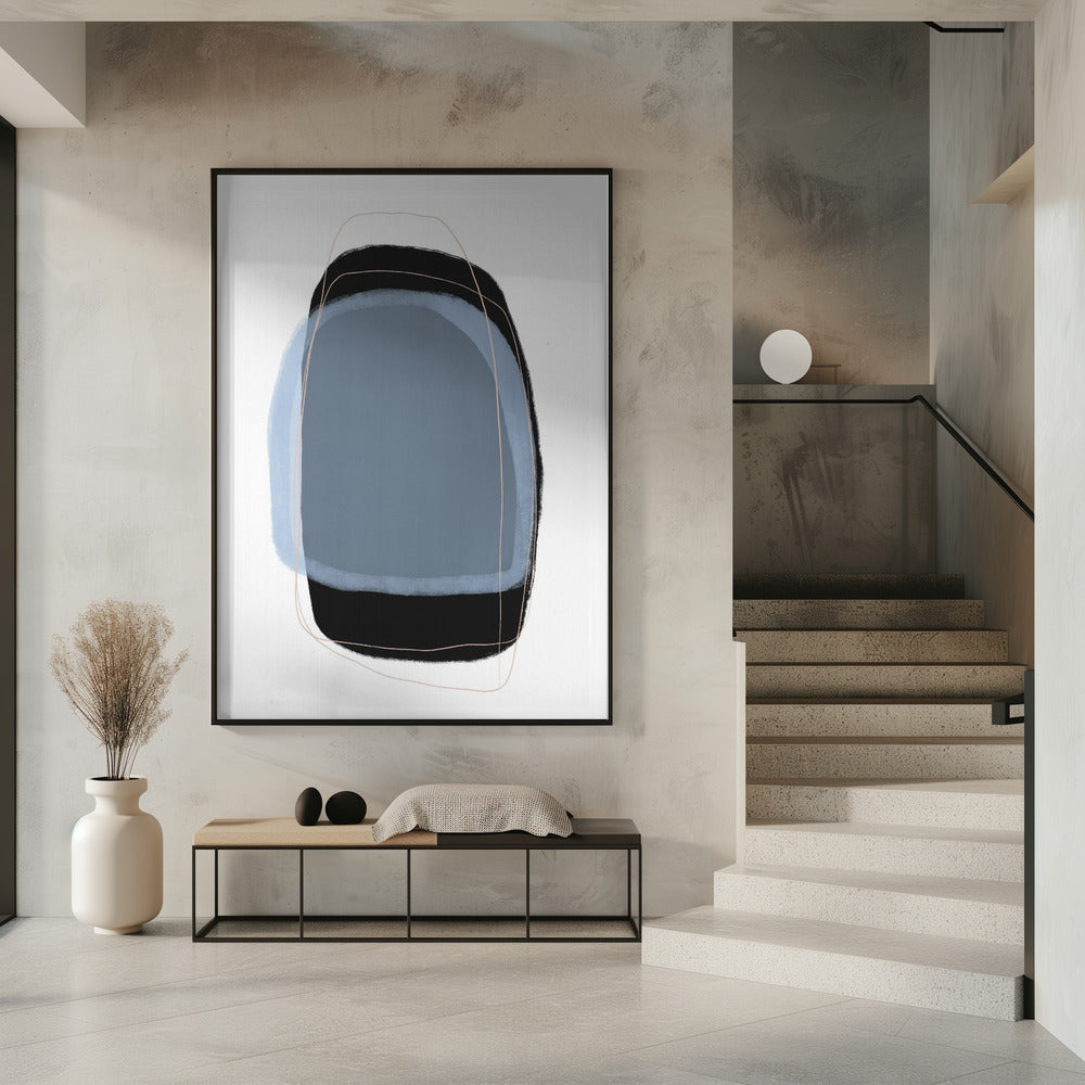 Geometrische vormen in gedempte blauw- en zwarttinten | Poster