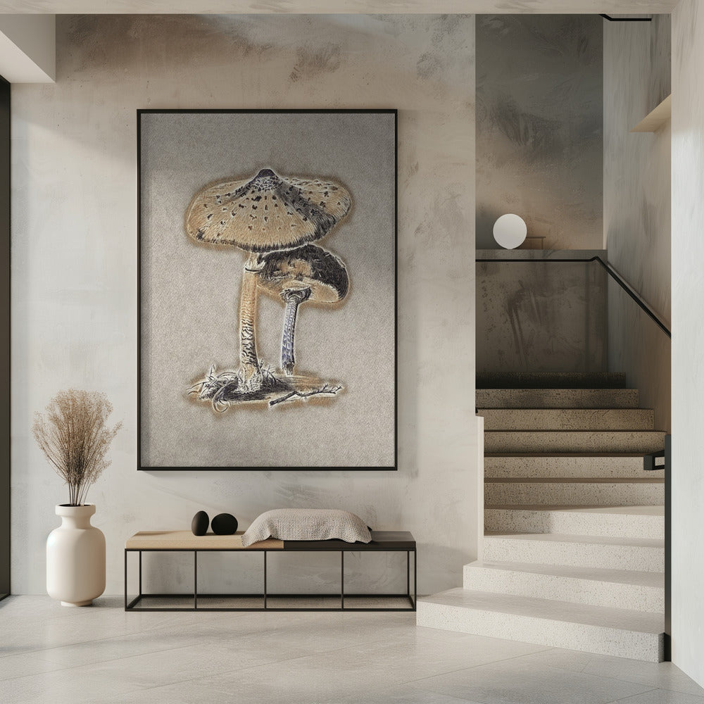 Handgetekende parasolzwam bruin | Poster