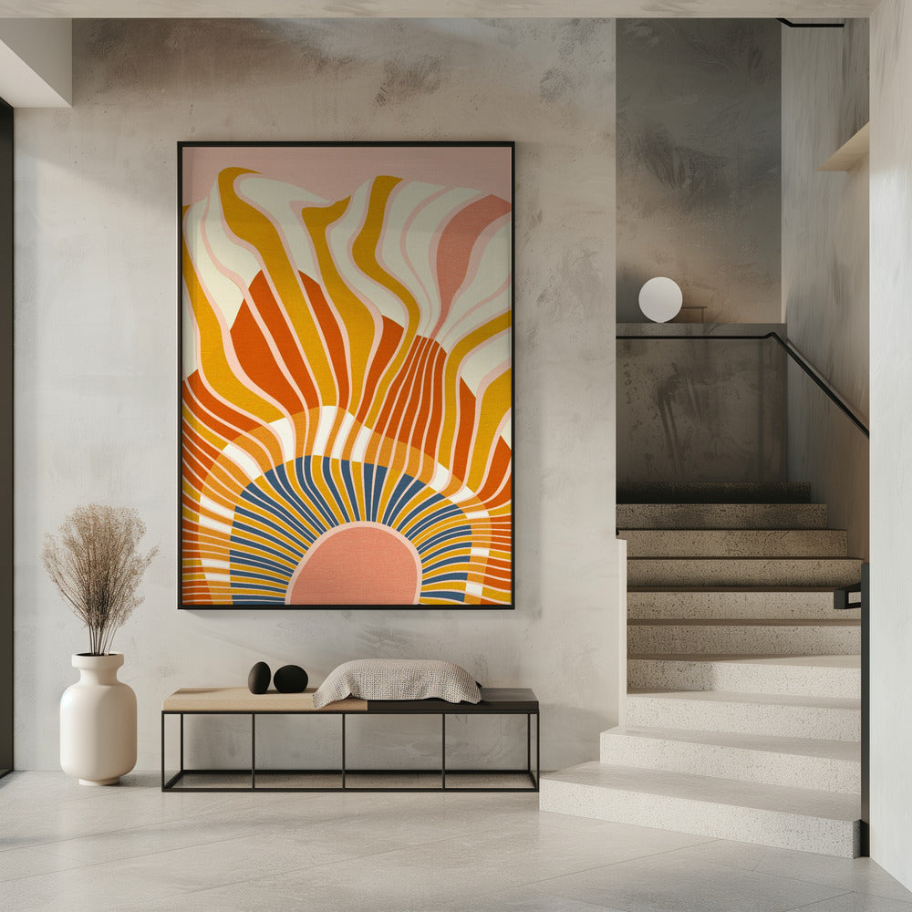 Regenboog Plus Vormen Blauw Mosterd12 | Poster