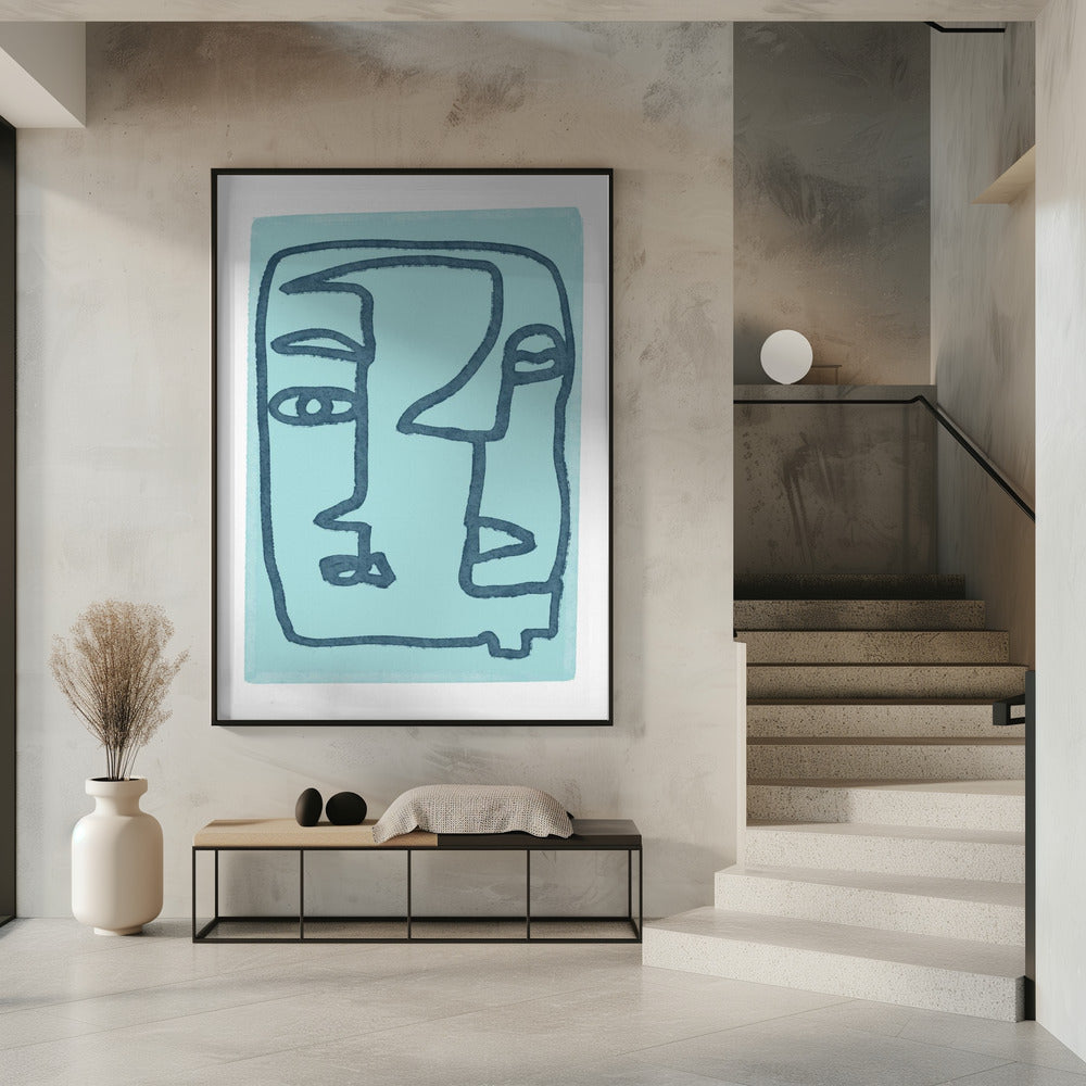 Blauwe abstracte gezichten | Poster
