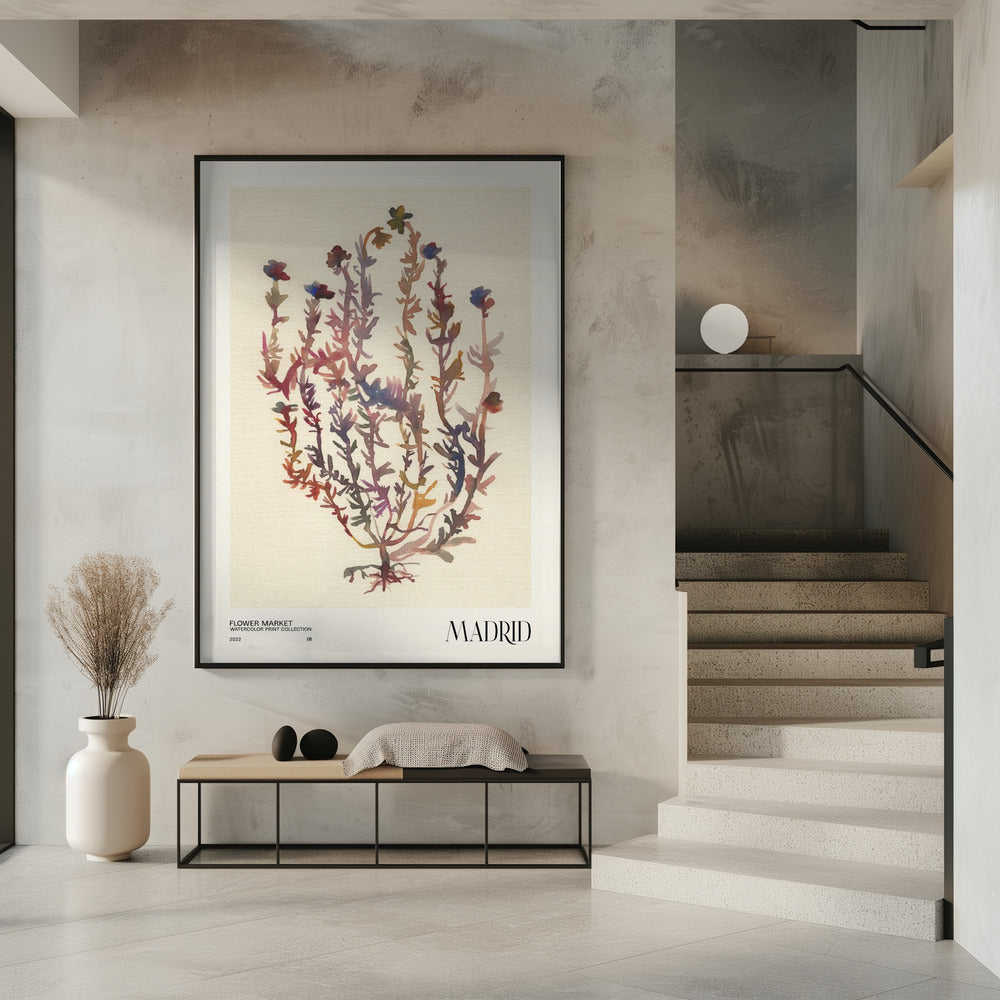 Collectie aquarelprints. Bloemenmarkt - Madrid | Poster