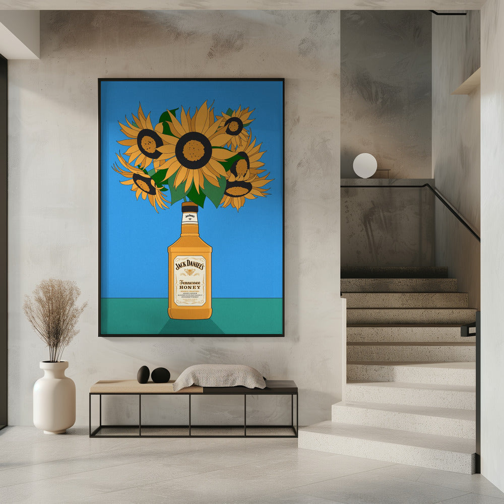 Zonnebloemen in honingwhisky retro-illustratie | Poster