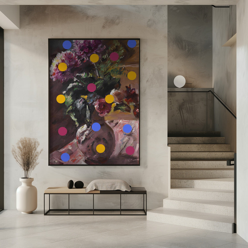 Klassieke vaas met bloemen en stippen | Poster