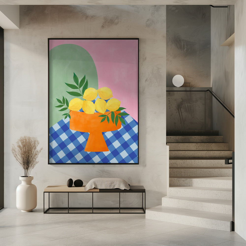 Gele citroenen met groene bladeren | Poster