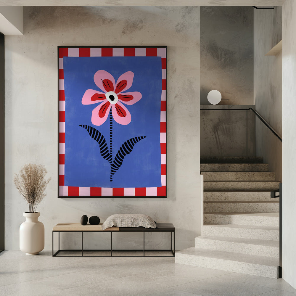 Bloem met roze bloemblaadjes en gestreepte bladeren | Poster