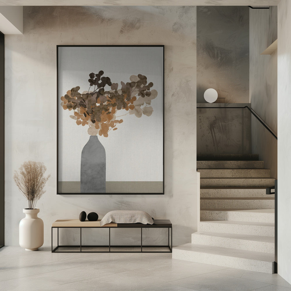 Roestbruine gedroogde bloemen in vaas op tafel 2 | Poster