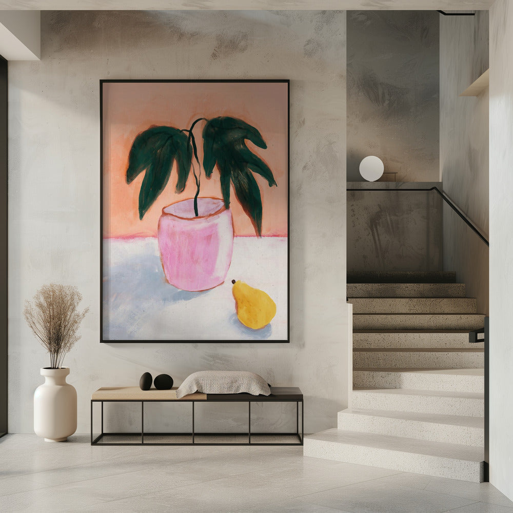 Roze pot, gele peer | Poster
