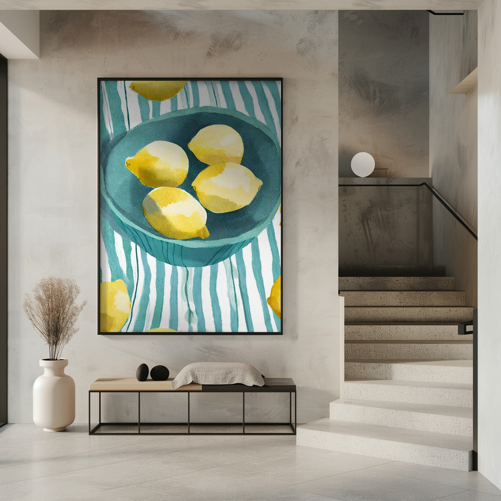 Zitronen in turkisfarbener Schale | Poster