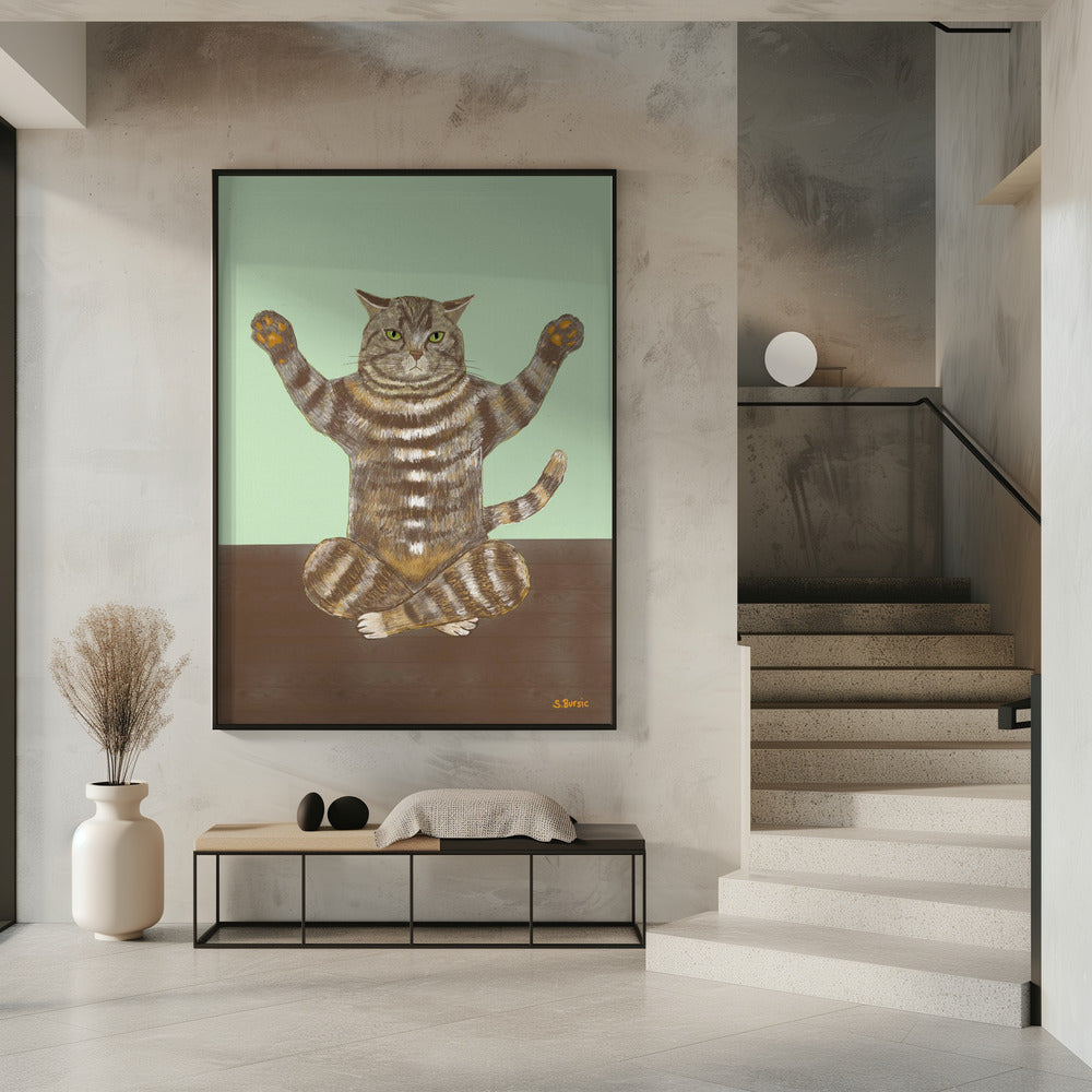 Yoga Cat Light Green Background | Poster