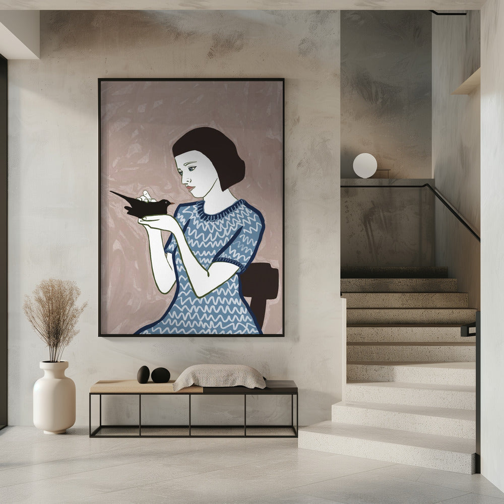 Vogelvrouw zittend | Poster