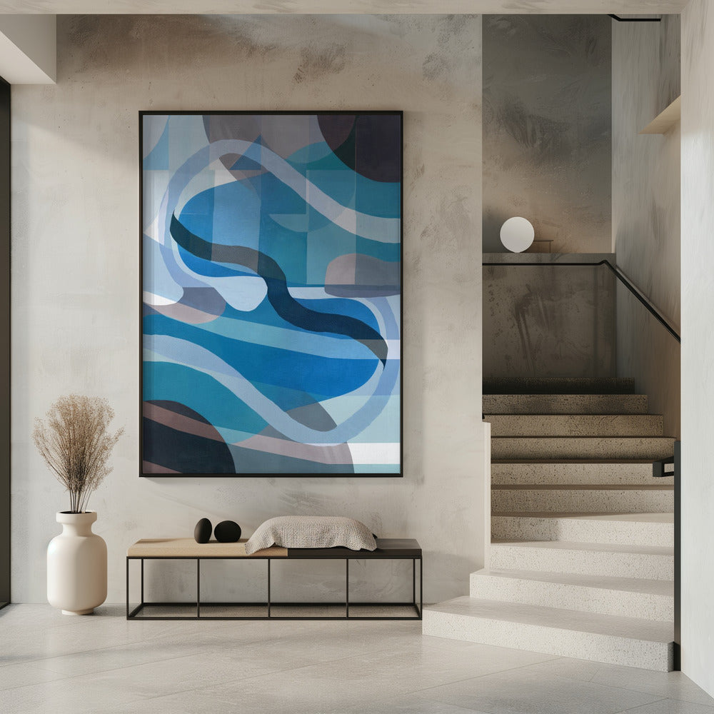 Abstracte blauwe en neutrale wervelende vormen 1 | Poster