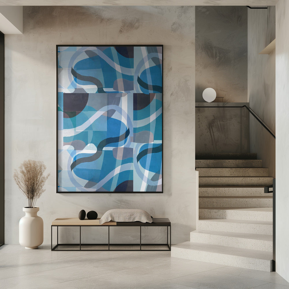Abstracte blauwe en neutrale wervelende vormen 3 | Poster
