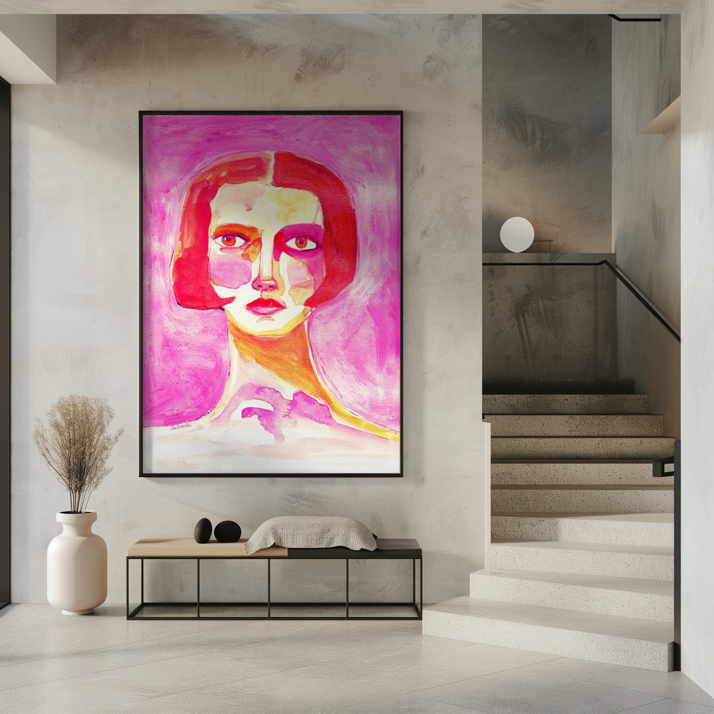 Dame met bobkapsel Felroze | Poster