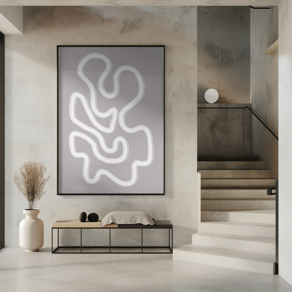 Abstracte kunst met vloeiende witte lijnen | Poster